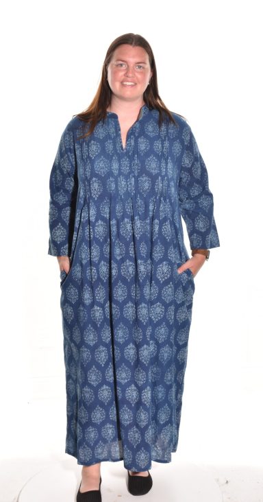 Lea. Modern Kaftan Resort Dress With Handblock Print In Organic Cotton.