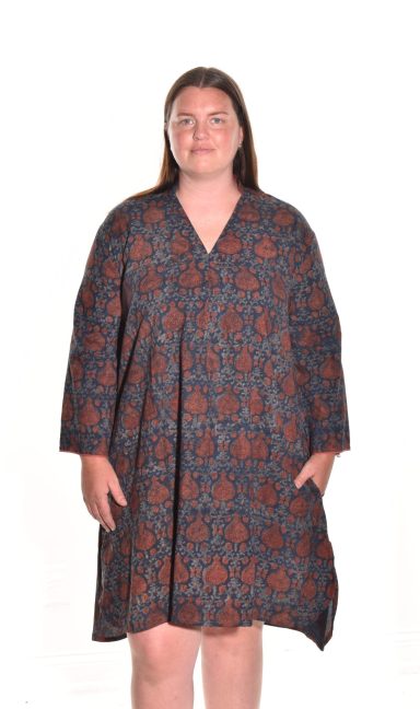 Lea. Modern Kurta Dress With Handblock Print In Organic Cotton.