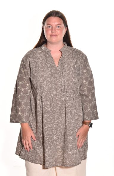 Lea. Pintuck Tunic With Katazome Handblock Print In Organic Cotton.