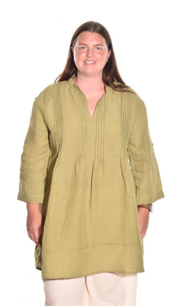 Lea. Pintuck Tunic In Medium Weight Linen.