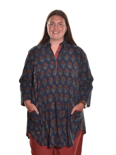 Lea. Double Pocket Tunic With Akola Handblock Print In Organic Cotton.
