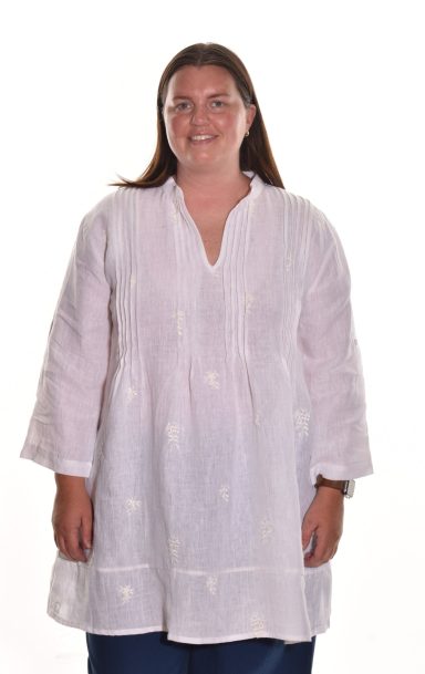 Lea. Embroidered Pintuck Tunic In Medium Weight Linen.