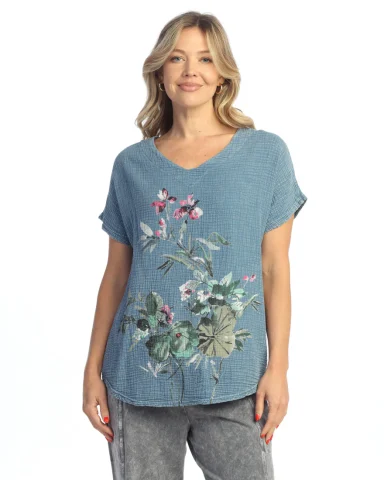 Jess & Jane. Reina, Mineral Double Gauze Short Sleeve Top. #M104-2095.