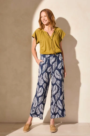 Tribal. Pull On Ankle Pant With Hem Vent And Buttons. #21560.