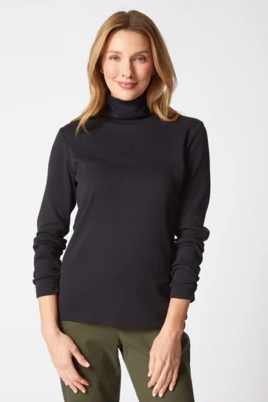 Habitat. Solid Ruched Turtle Neck In Cozy Rib. #16412.