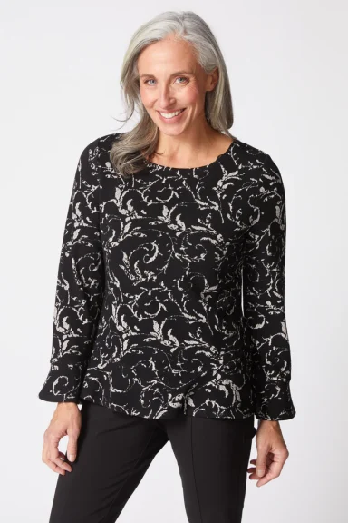 Habitat. Jacquard Scroll Peplum Pullover. #65900.