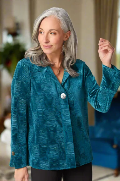 Habitat. Hidden Placket Swing Shirt In Crinkle Velvet. #54746.