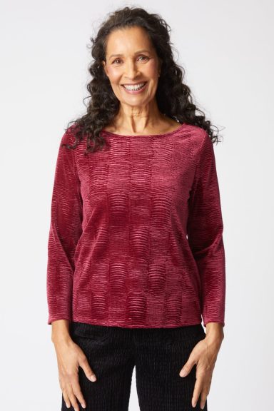 Habitat. Boatneck Top In Crinkle Velvet. #54742.