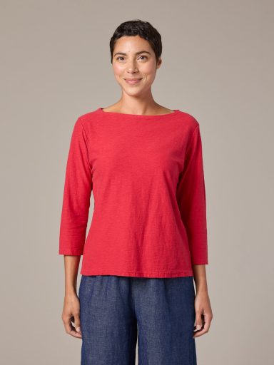 Cut Loose. 3/4 Sleeve Boatneck Tee In Linen Cotton Jersey. #5015060. (Special Order).