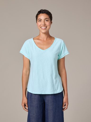 Cut Loose. Raw Edge V-Neck Top In Linen Cotton Jersey. #5016849. (Special Order).