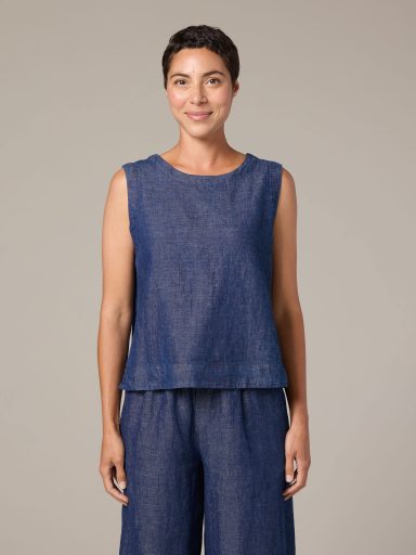 Cut Loose. Shell With Wide Facing In Flax Denim. #0455331. (Special Order).