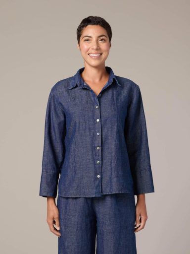 Cut Loose. Crop Easy Shirt In Flax Denim. #0456986. (Special Order).