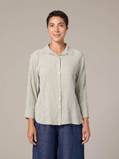 Cut Loose. Crop Easy Shirt In Crinkle Check. #6126986. (Special Order).