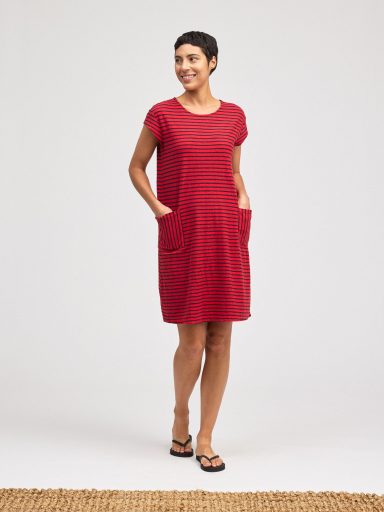 Cut Loose. T-Shirt Dress In Navy Stripe Linen Cotton Jersey. #5471148. (Special Order).