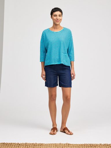 Cut Loose. Boxy Pocket Tee In Navy Stripe Cotton Linen. #5477954. (Special Order).