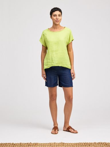 Cut Loose. Hi-Low Short Sleeve Pullover In Linen Combo. #5706151. (Special Order).