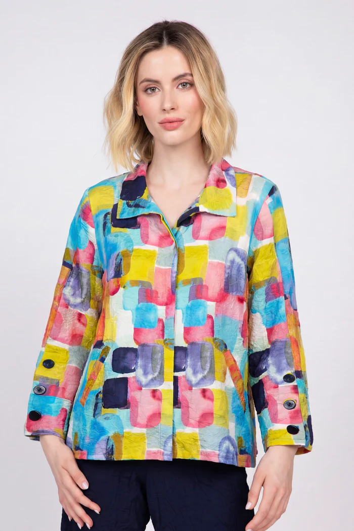 Olivia. By Habitat. Rayon Crinkle Multi Big Shirt. #541121.