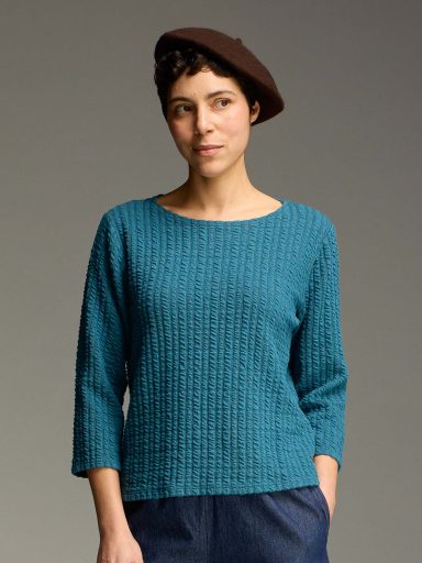 Cut Loose. 3/4 Sleeve Aline Boatneck Tee In Textured Stripe. #0695060. (Special Order).