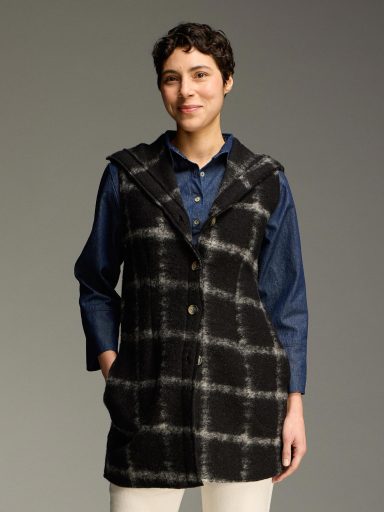 Cut Loose. Hooded Vest In Plaid Boiled Wool. #3715724. (Special Order).
