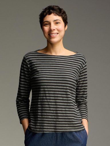 Cut Loose. 3/4 Sleeve Boatneck Tee In Black Stripe. #5755060. (Special Order).
