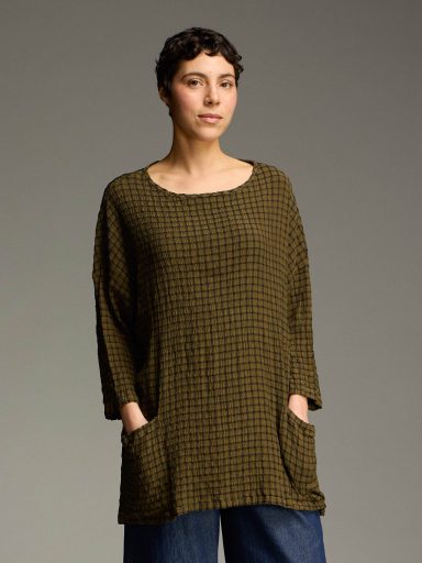 Cut Loose. Smaller One Size Pocket Tunic In Black/White Crinkle Plaid. #6826426. (Special Order).